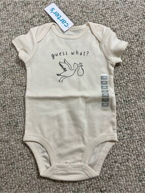 Carter's Cream "Guess What?" Stork Baby One-Piece Bodysuit - 6M